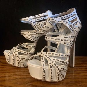 bebe White Silver Studded Platform Pumps